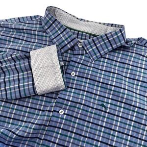 Tommy Bahama Sarasota Stretch Plaid Button Down Shirt Men 2XLTall Blue‎ Flipper